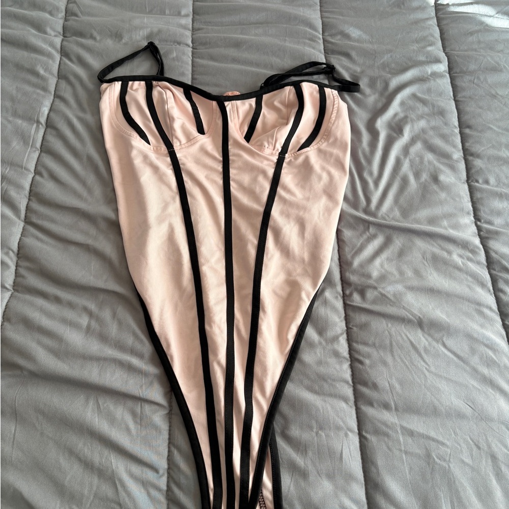 Rainbow Pink and Black Strappy Bodysuit